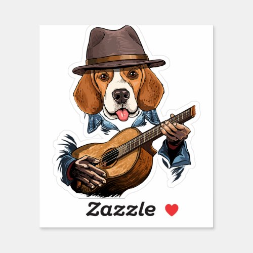 beagle dog playing guitar pet beagle dog lover gui sticker