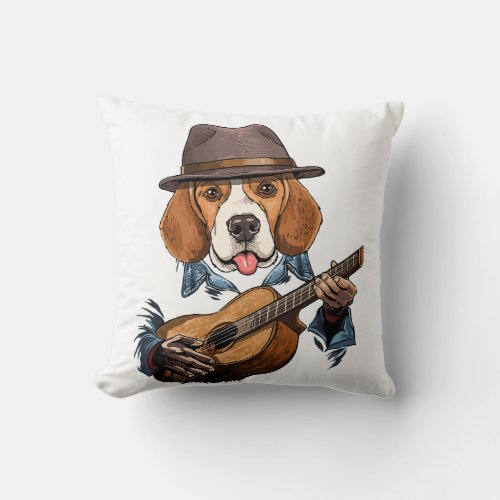 beagle dog playing guitar pet beagle dog lover gui throw pillow