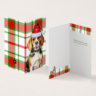 Beagle Dog Red and Green Plaid Holiday Card