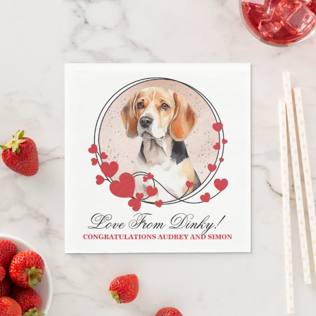 Beagle Dog Red Heart Frame Dog Photo Napkins (Insitu)