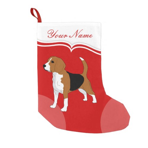 Beagle Dog Red Solid Personalized Small Christmas Stocking