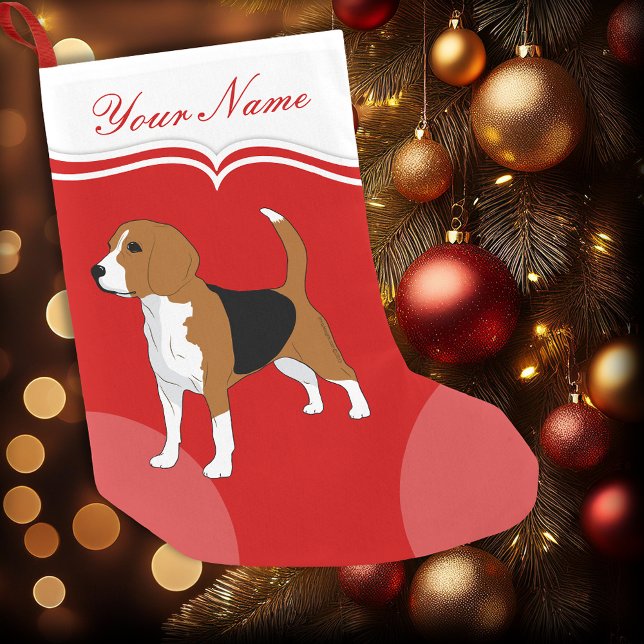 Beagle Dog Red Solid Personalized Small Christmas Stocking (Personalized Beagle Christmas stocking)