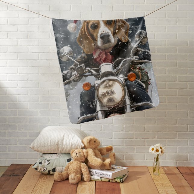 Beagle Dog Riding Motorcycle Christmas Baby Blanket (In Situ)