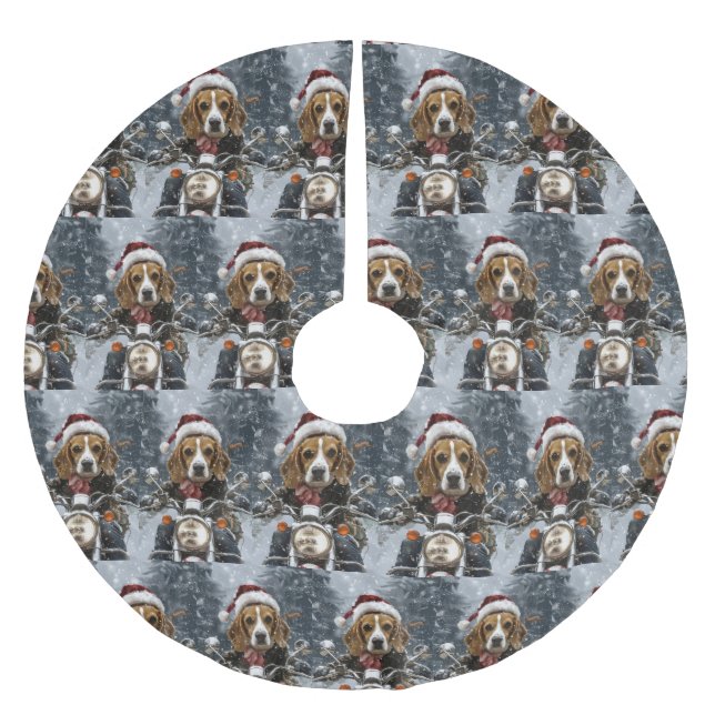 Beagle Dog Riding Motorcycle Christmas Brushed Polyester Tree Skirt (Front)