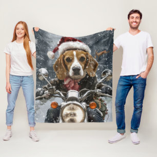Beagle Dog Riding Motorcycle Christmas Fleece Blanket