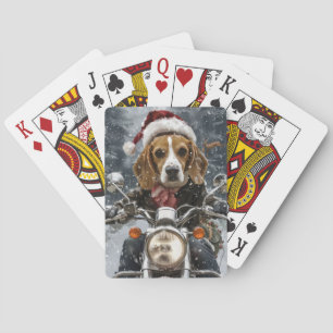 Beagle Dog Riding Motorcycle Christmas Poker Cards