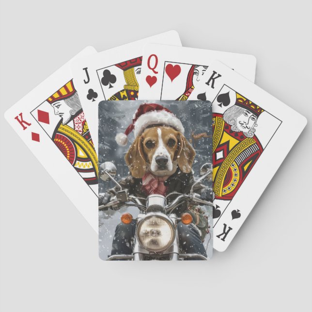 Beagle Dog Riding Motorcycle Christmas Poker Cards (Back)