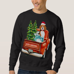 Beagle Dog Riding Red Truck Christmas Sweatshirt