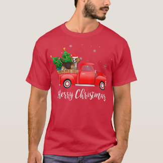 Beagle Dog Riding Red Truck Christmas  T-Shirt