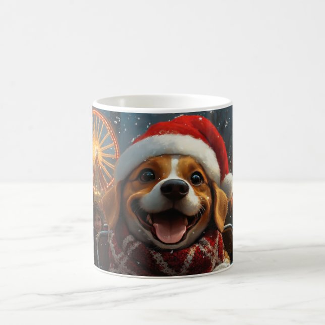 Beagle Dog Roller Coaster Christmas Coffee Mug (Center)
