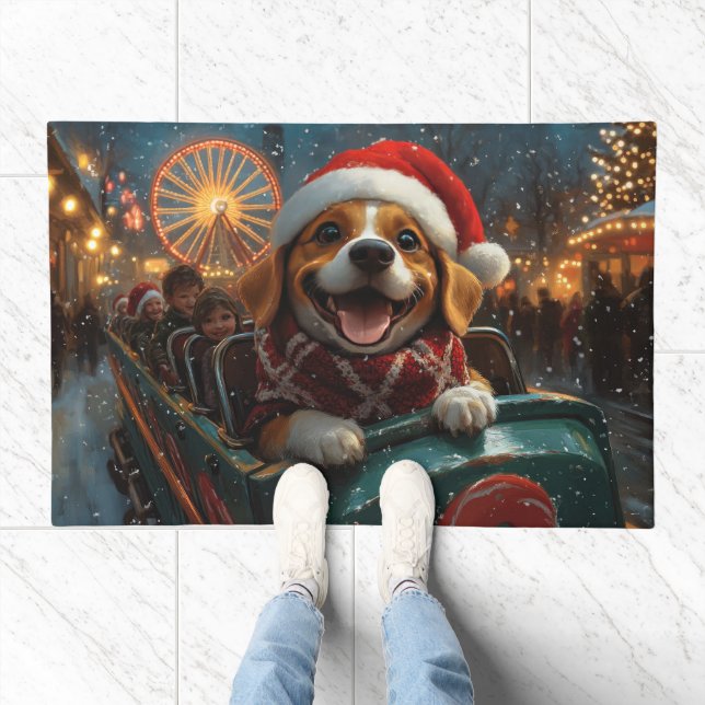 Beagle Dog Roller Coaster Christmas Doormat (Indoor)