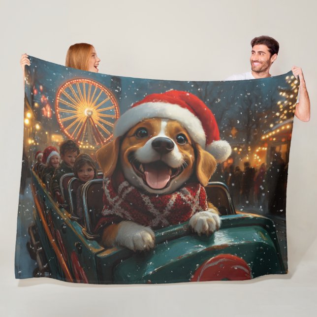 Beagle Dog Roller Coaster Christmas Fleece Blanket (In Situ)