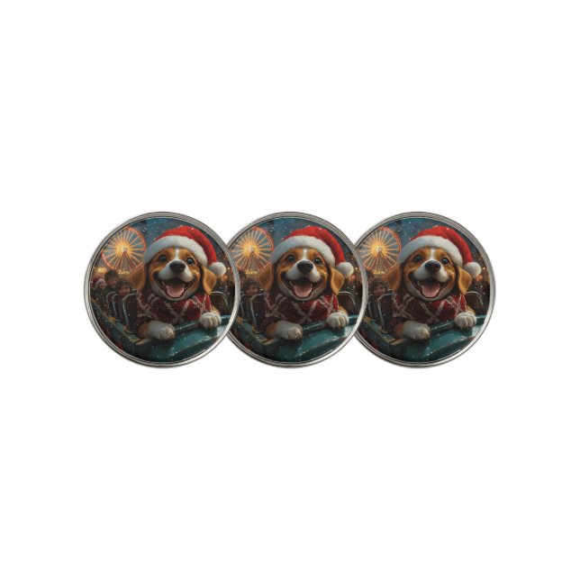 Beagle Dog Roller Coaster Christmas Golf Ball Marker (3 Up)
