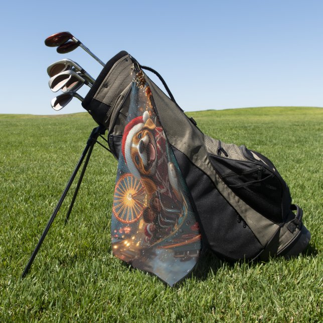 Beagle Dog Roller Coaster Christmas Golf Towel (Green)