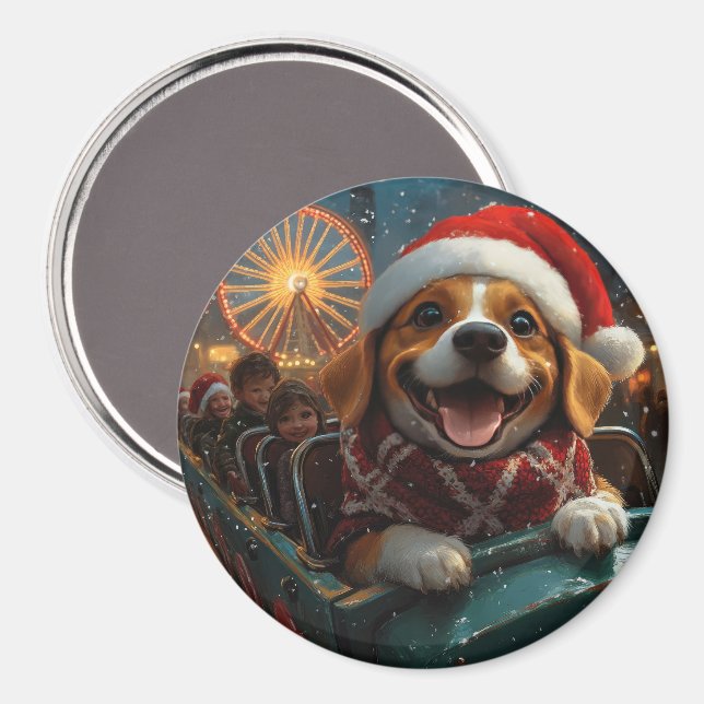 Beagle Dog Roller Coaster Christmas Magnet (Front/Back)