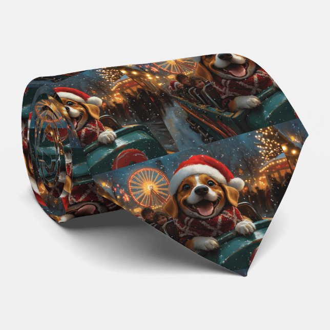 Beagle Dog Roller Coaster Christmas  Neck Tie (Rolled)