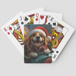 Beagle Dog Roller Coaster Christmas Poker Cards