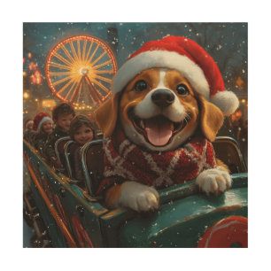 Beagle Dog Roller Coaster Christmas Wood Wall Art