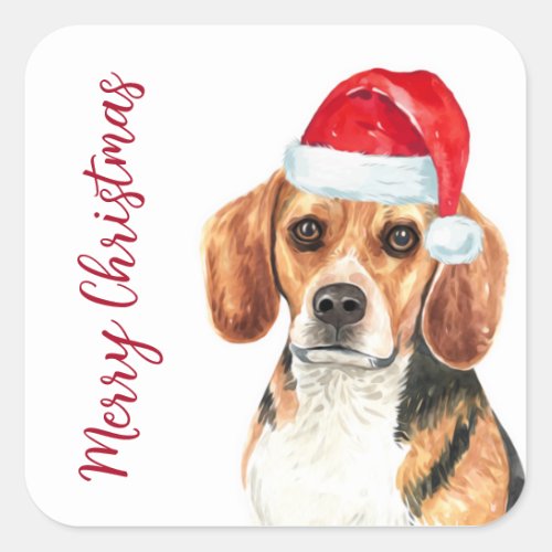Beagle Dog Santa Cute Merry Christmas  Square Sticker