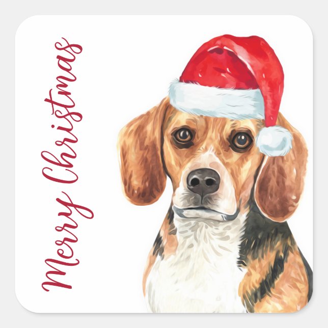 Beagle Dog Santa Cute Merry Christmas  Square Sticker (Front)