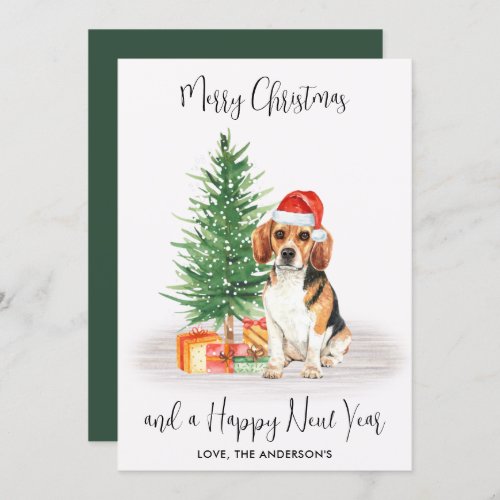 Beagle Dog Santa Festive Tree Merry Christmas Holiday Card