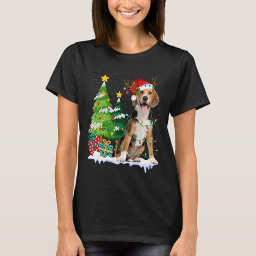 Beagle Dog Santa Hat Reindeer Christmas Lights T_Shirt