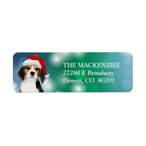 Beagle Dog Santa Hat Return Address Label