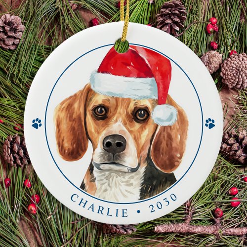 Beagle Dog Santa Personalized Simple Christmas  Ceramic Ornament