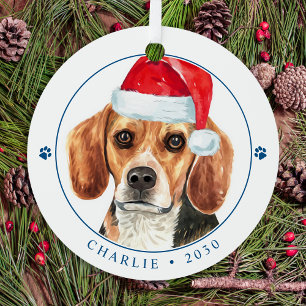 Beagle Dog Santa Personalized Simple Christmas Metal Ornament