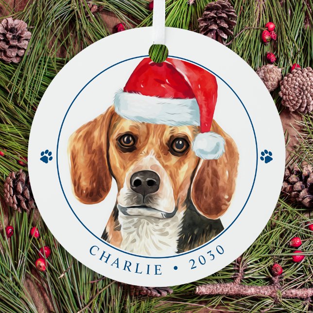 Beagle Dog Santa Personalized Simple Christmas  Metal Ornament (Creator Uploaded)