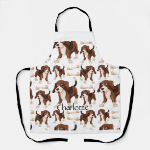 Beagle dog seamless pattern Custom Name  Apron