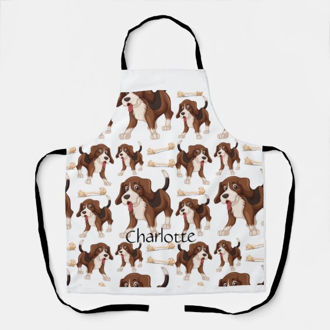 Beagle dog seamless pattern Custom Name  Apron (Front)