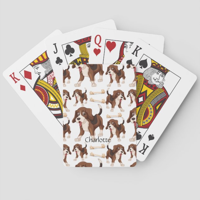 Beagle dog seamless pattern Custom Name  Poker Cards (Back)