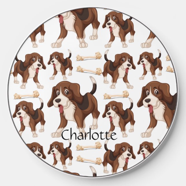 Beagle dog seamless pattern Custom Name  Wireless Charger (Front)