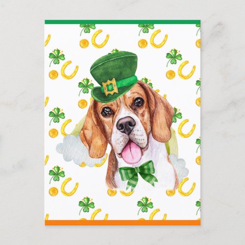 Beagle Dog Shamrock St Patricks Day Holiday Postcard