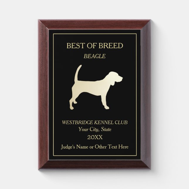 Beagle Dog Show Award Plaque (Vertical)