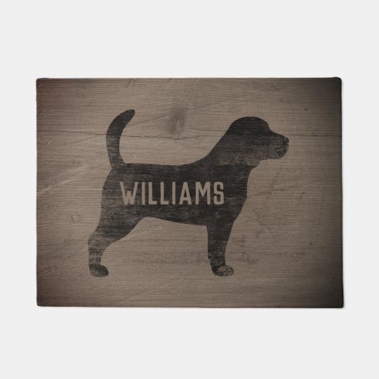 Beagle Dog Silhouette Faux Weathered Wood Custom Doormat