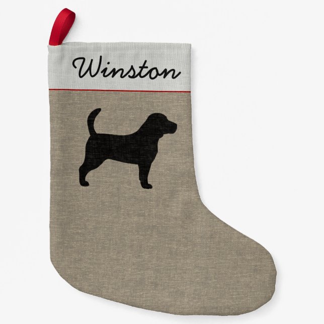 Beagle Dog Silhouette Personalized Holiday Small Christmas Stocking (Front)