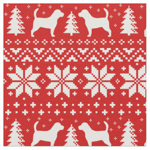 Beagle Dog Silhouettes Christmas Holiday Patterned Fabric