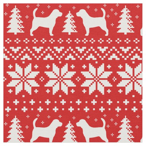 Beagle Dog Silhouettes Christmas Holiday Patterned Fabric
