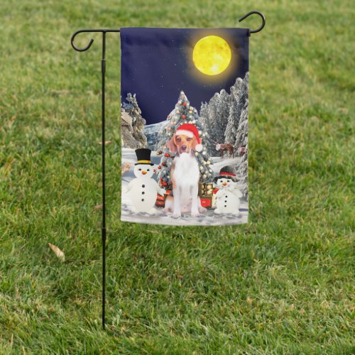 Beagle Dog Sitting in Snow Christmas Hat Garden Flag