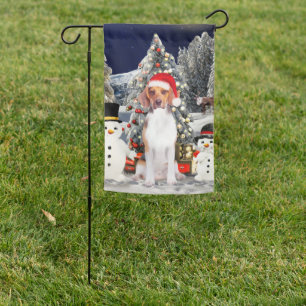 Beagle Dog Sitting On Beach Christmas Hat Garden Flag