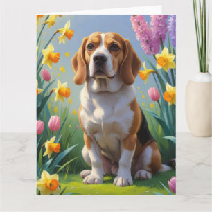 Beagle Dog Spring Flowers Painting Card