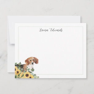 Beagle Dog Sunflower Eucalyptus Personalized Note Card