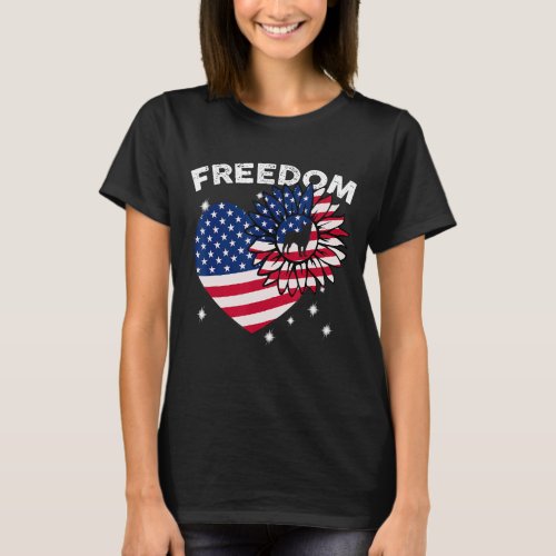 Beagle Dog Sunflower Heart American Flag Freedom T_Shirt