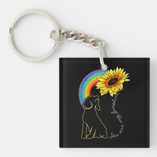 Beagle Dog Sunflower Rainbow Dog Lover Keychain