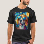 Beagle Dog Sunglasses Starry Night Painting T-Shirt