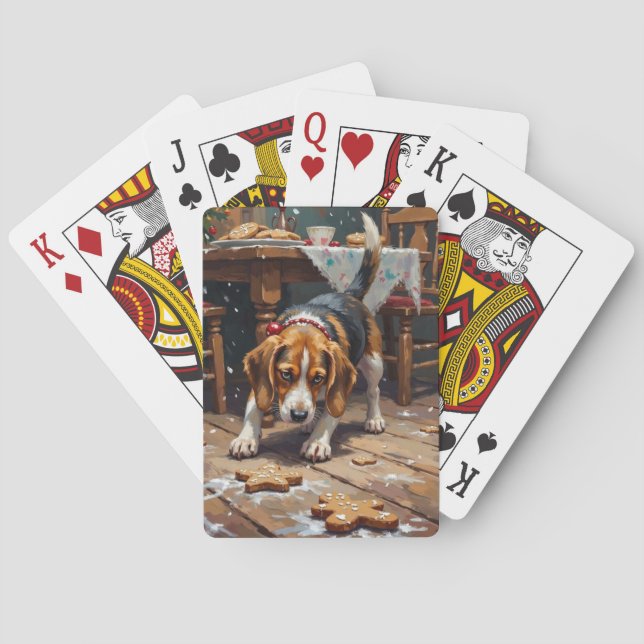 Beagle Dog Tracking Gingerbread Christmas Fun Art Poker Cards (Back)