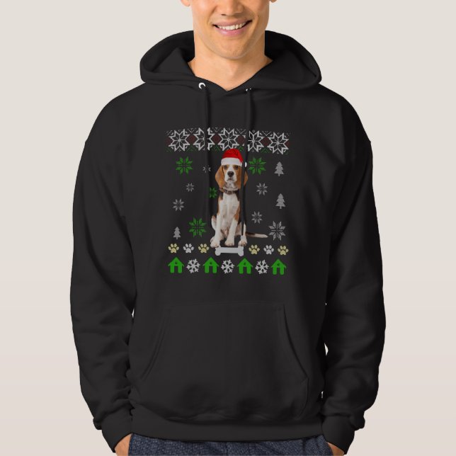 Beagle Dog Ugly Christmas - Beagle Dog Hat Santa Hoodie (Front)