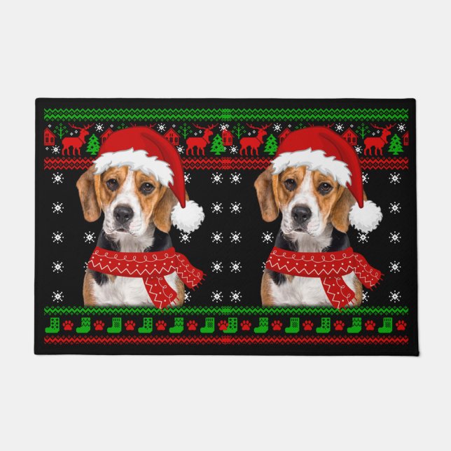 Beagle Dog Ugly Sweater Christmas Puppy Dog Lover Doormat (Front)